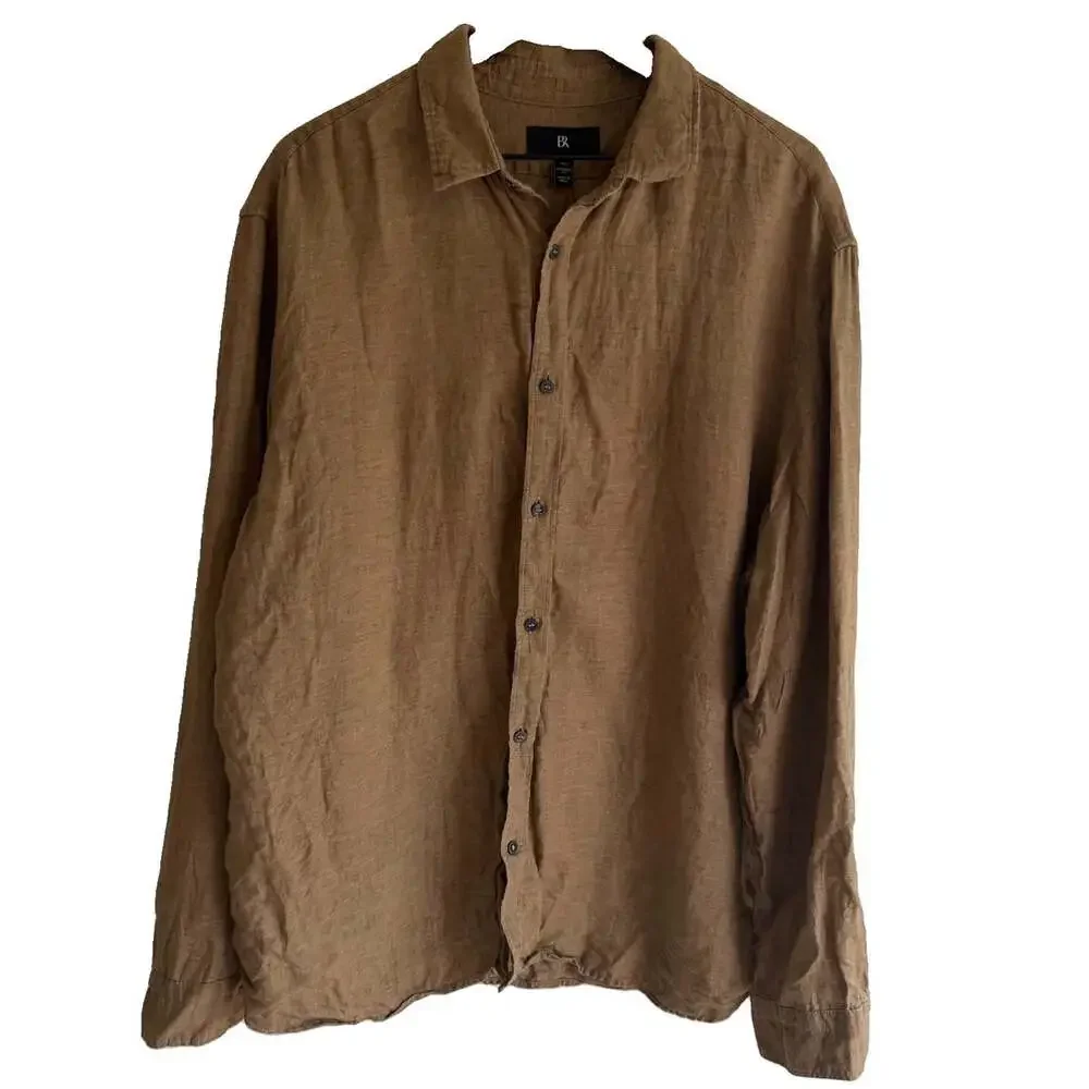 Banana Republic 100% Linen Button Up Shirt Mens Size 2XLT Long Sleeve Brown
